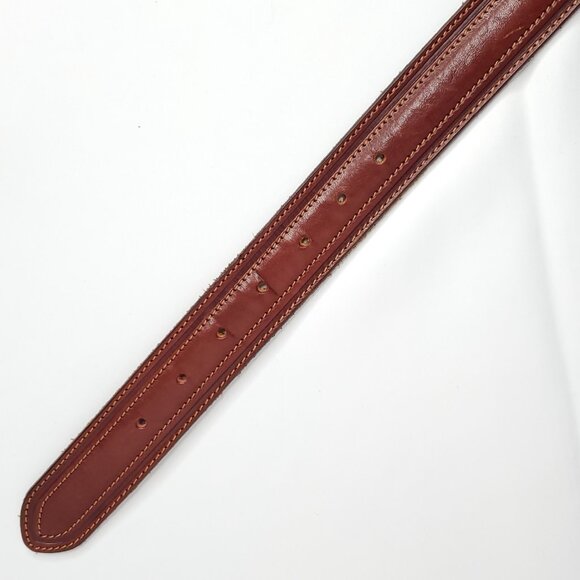 Mens Leather Belt Sz 40 Cognac Brown Accent Stitching Silver Tone Buckle Italy - Picture 4 of 5